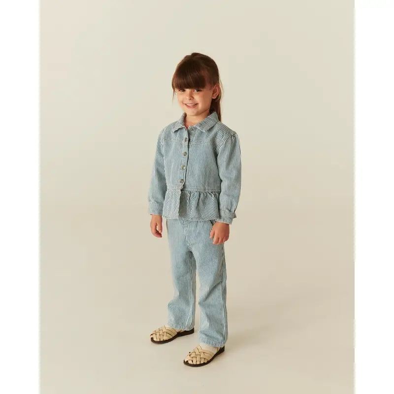 Copenhagen Colors Denim Blue Stripe Y/D Twill Pant W. Wide Leg Og Embroidery 4