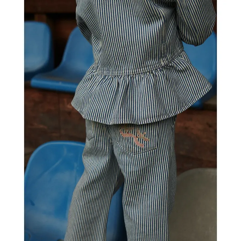 Copenhagen Colors Denim Blue Stripe Y/D Twill Pant W. Wide Leg Og Embroidery 5