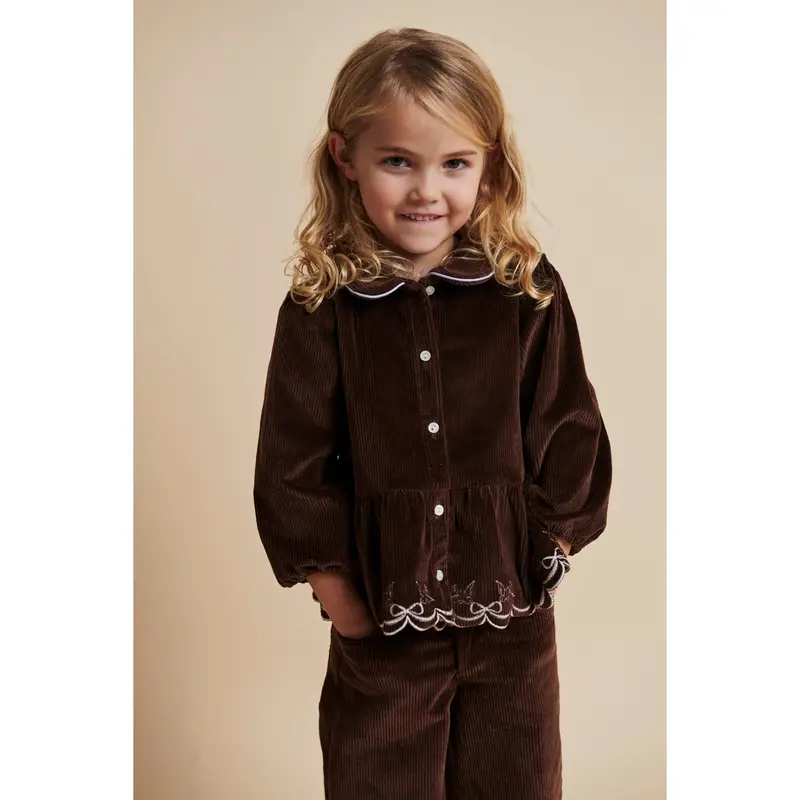 Copenhagen Colors Dk Brown Comb Corduroy Bluse W. Emb. 3
