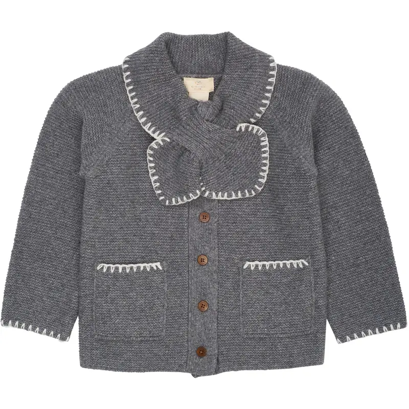 Copenhagen Colors Dk Grey/Cream Comb. Lambswool Cardigan W. Krave 1