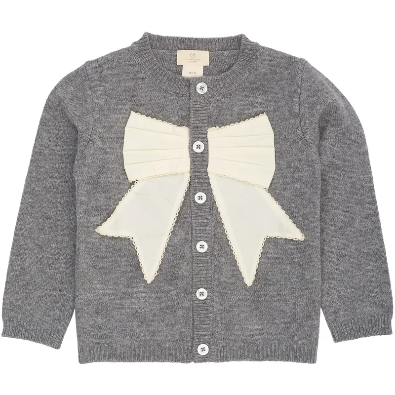 Copenhagen Colors Dk Grey Mel./Cream Comb. Cashmere Cardigan W. Poplin Sløjfe 1