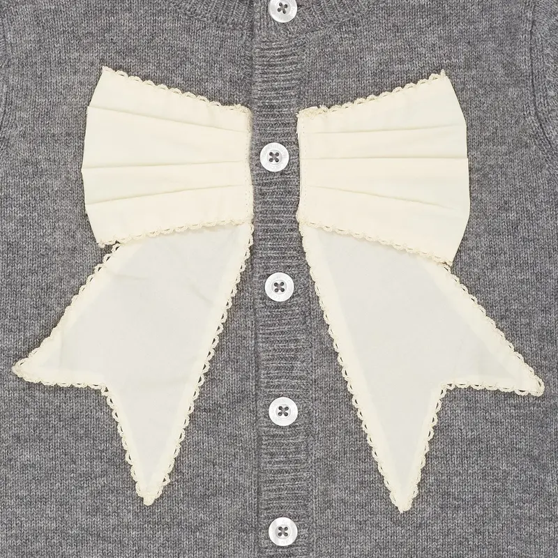 Copenhagen Colors Dk Grey Mel./Cream Comb. Cashmere Cardigan W. Poplin Sløjfe 2
