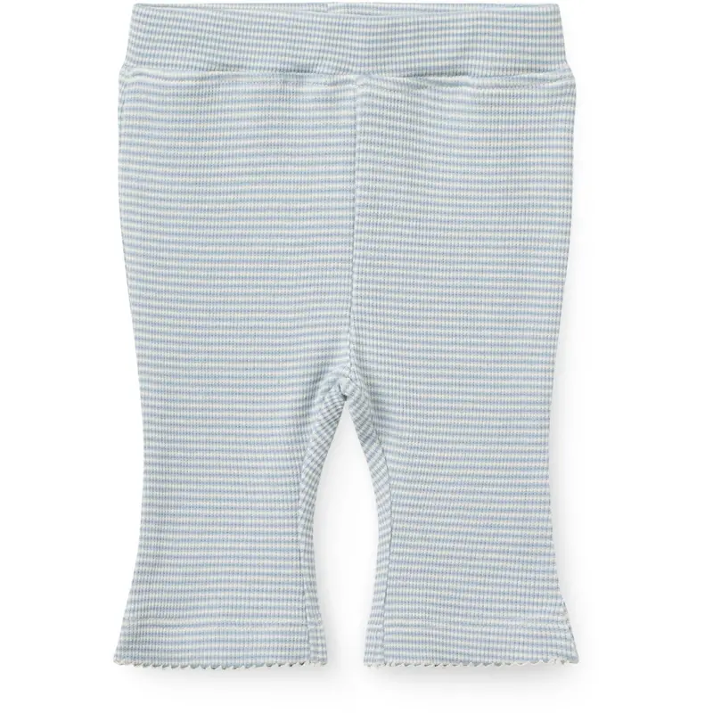 Copenhagen Colors Dusty Blue Stripe Stripe Modal Rib Flare Pant W. Picot & Sløjfe 1