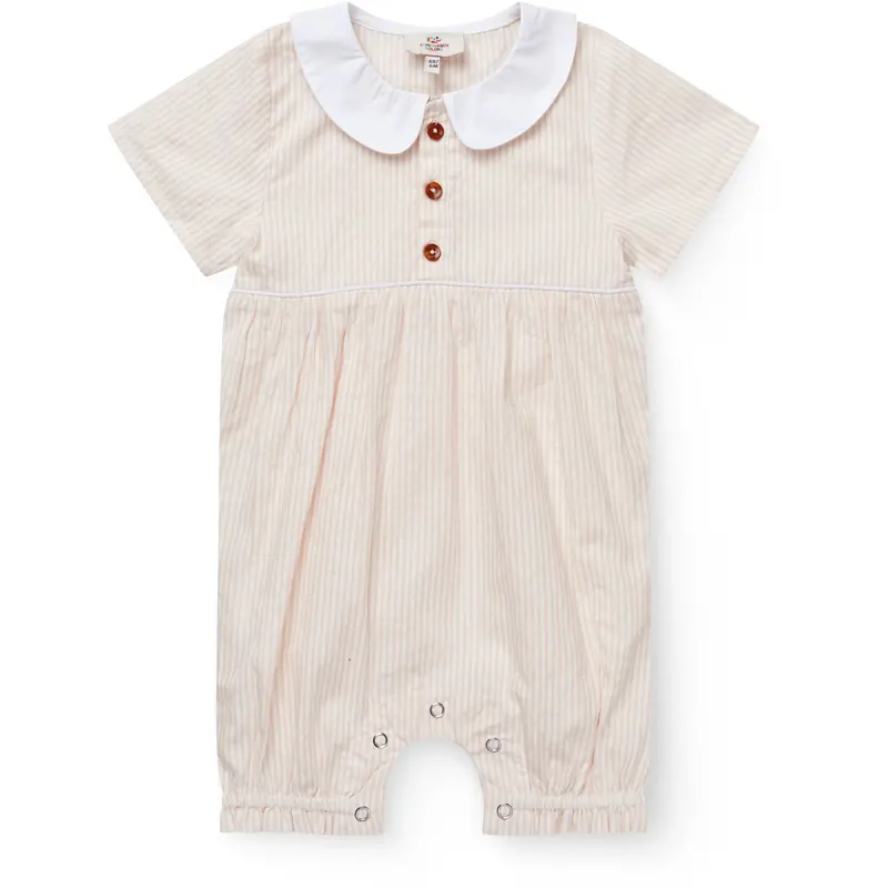 Copenhagen Colors Dusty Rose W Cream Stripe Seersucker Romper W. Krave 1