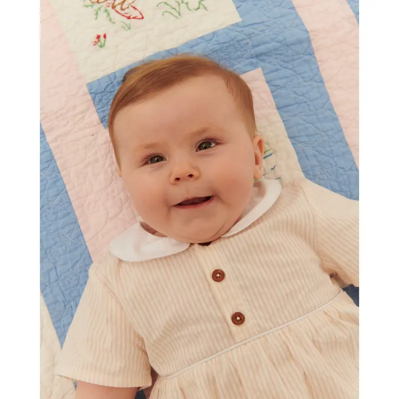 Copenhagen Colors Dusty Rose W Cream Stripe Seersucker Romper W. Krave 3
