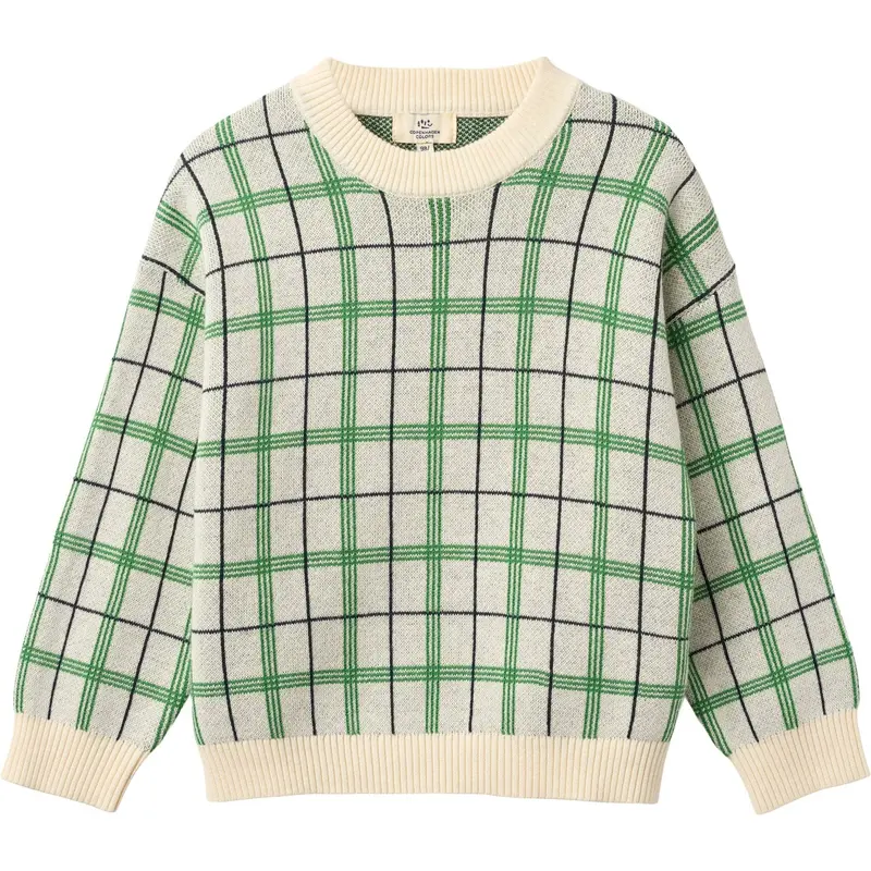 Copenhagen Colors Green Comb. Strikket Jacquard Check Bluse 1