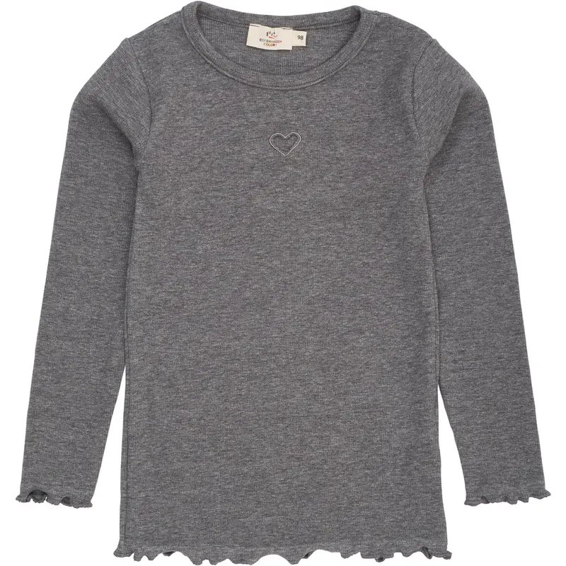 Copenhagen Colors Grey Mel Modal Rib Ls Tee W. Heart Hole Pattern 1