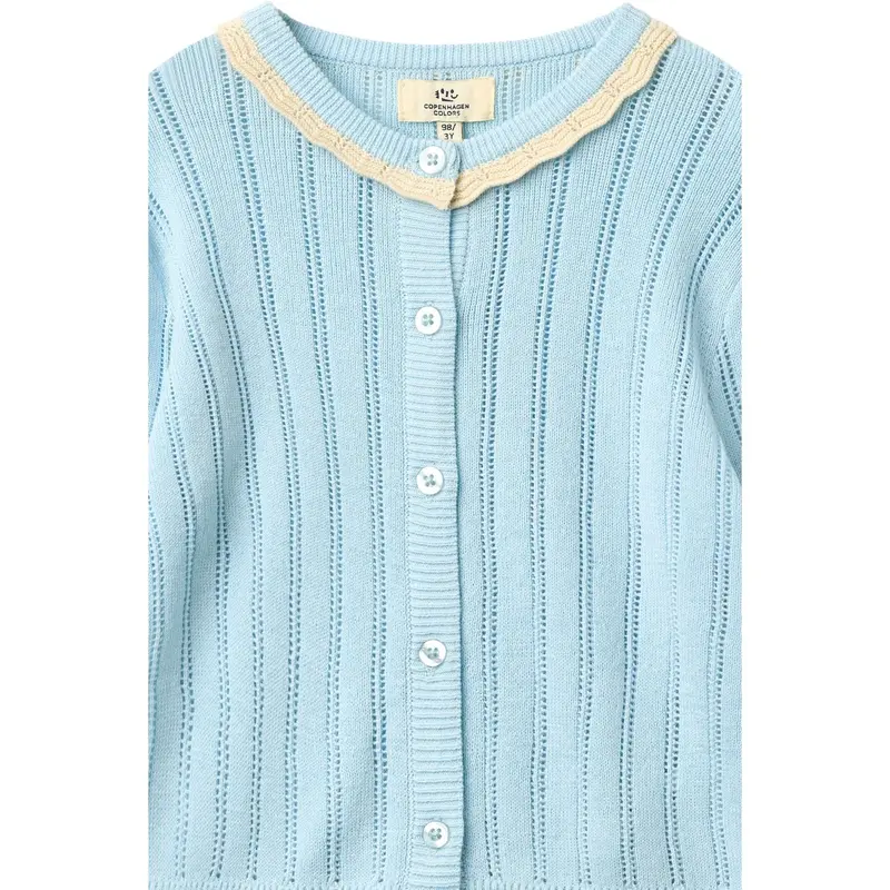 Copenhagen Colors Ice Blue/Cream Comb. Strikket Pointelle Cardigan 2