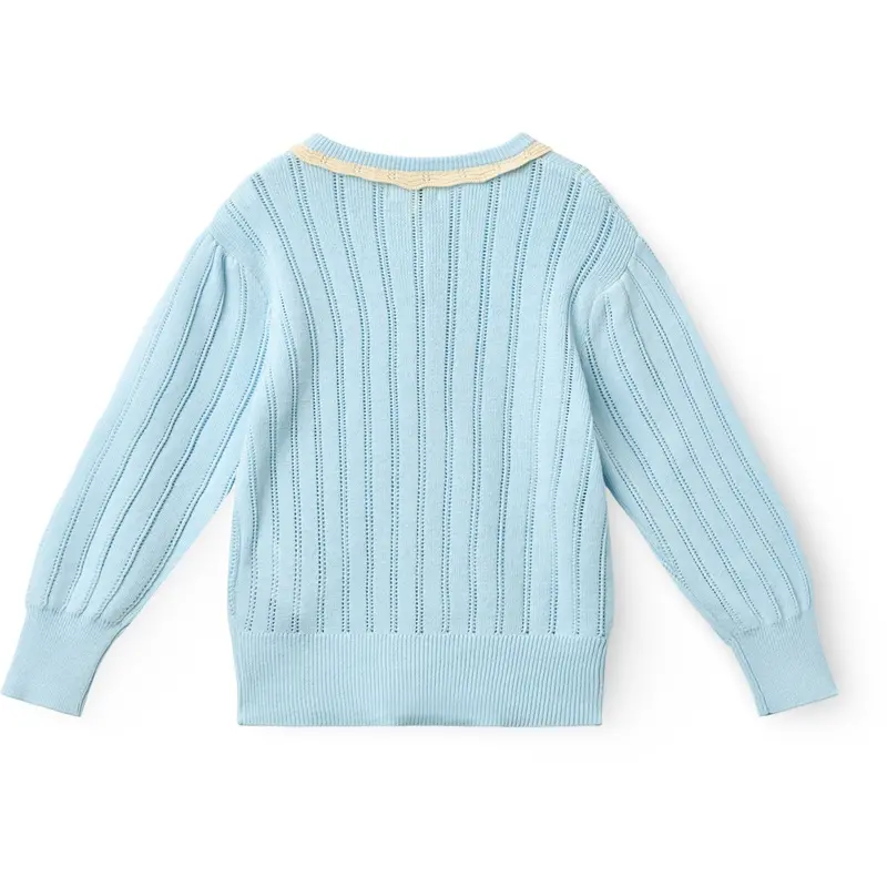 Copenhagen Colors Ice Blue/Cream Comb. Strikket Pointelle Cardigan 3