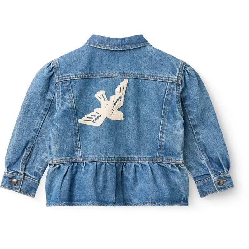 Copenhagen Colors Indigo Blue Washed Denim Flæse Jakke W. Crochet Doves 10