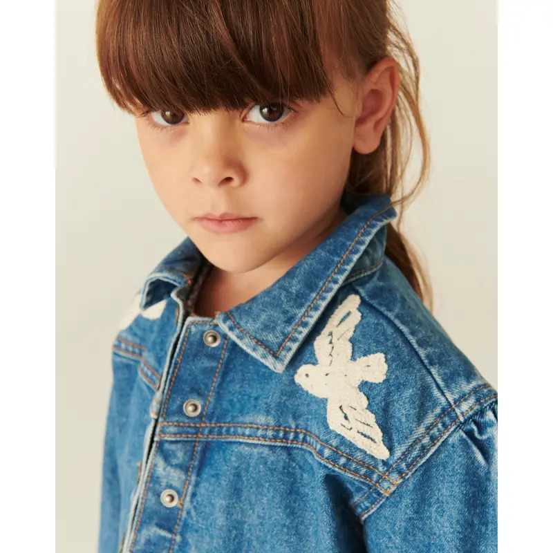 Copenhagen Colors Indigo Blue Washed Denim Flæse Jakke W. Crochet Doves 2