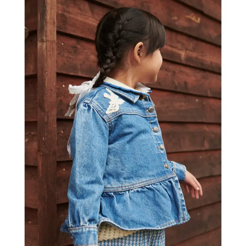 Copenhagen Colors Indigo Blue Washed Denim Flæse Jakke W. Crochet Doves 3