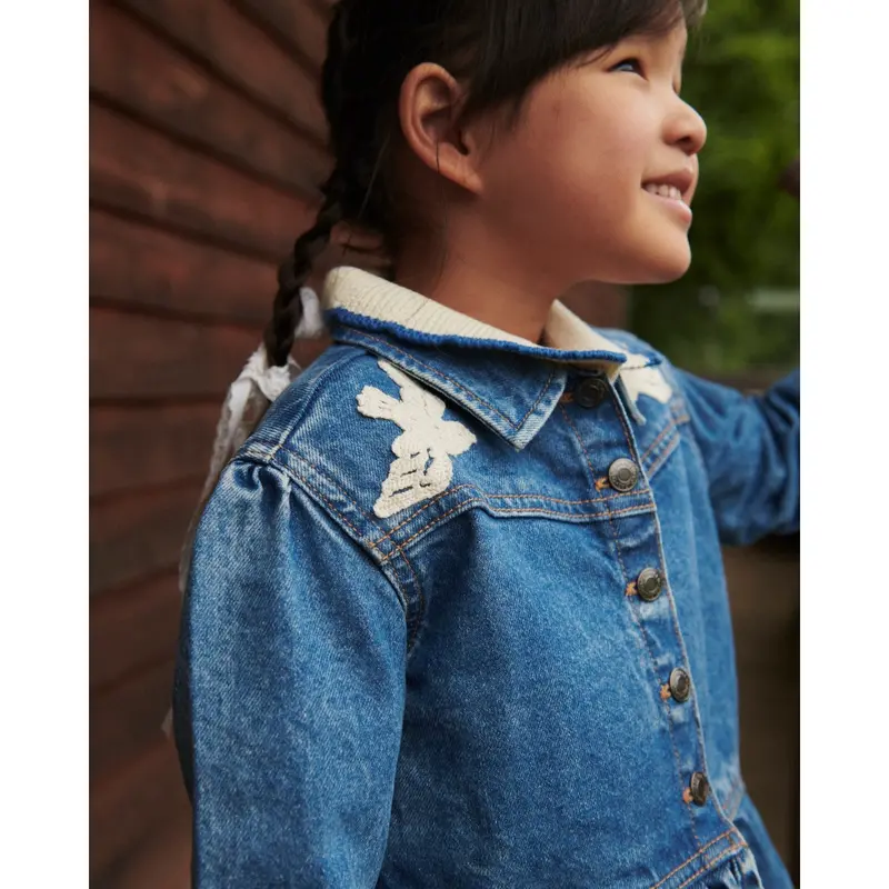 Copenhagen Colors Indigo Blue Washed Denim Flæse Jakke W. Crochet Doves 4