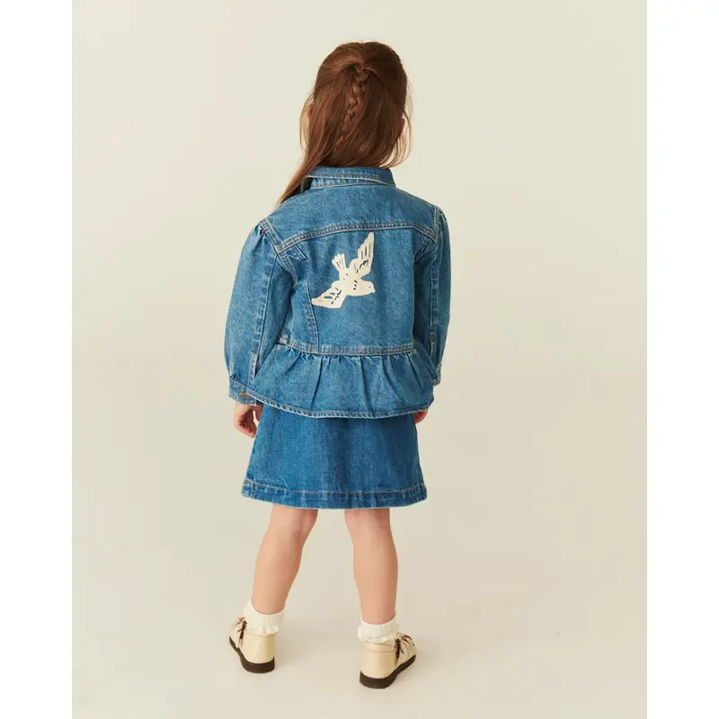 Copenhagen Colors Indigo Blue Washed Denim Flæse Jakke W. Crochet Doves 8