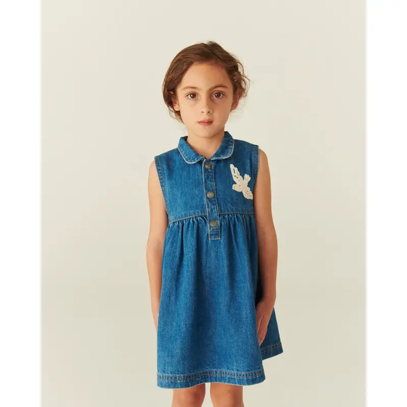 Copenhagen Colors Indigo Blue Washed Denim Kjole W. Crochet Doves 4