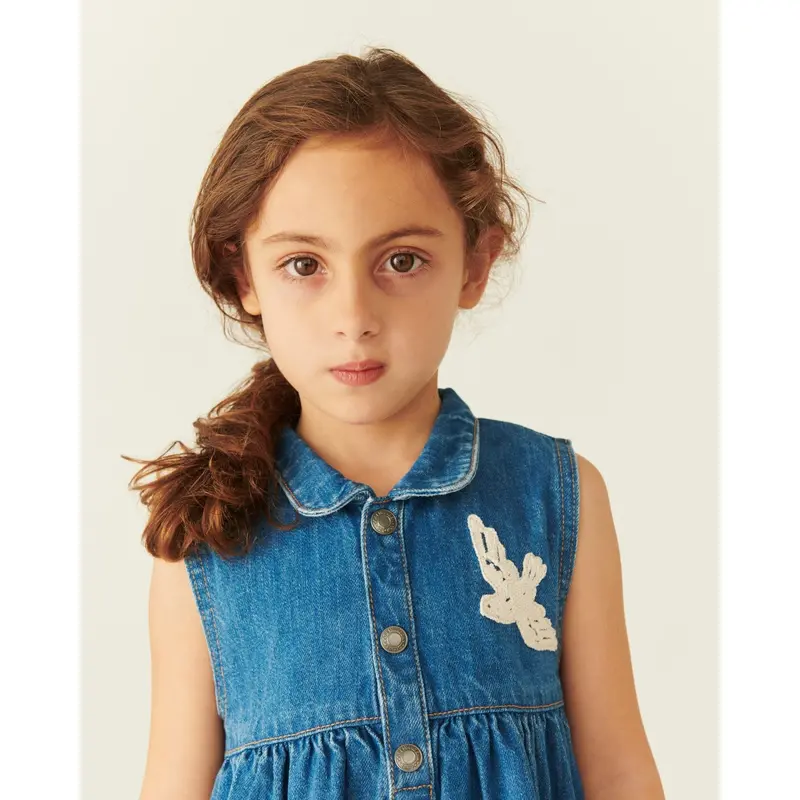 Copenhagen Colors Indigo Blue Washed Denim Kjole W. Crochet Doves 5