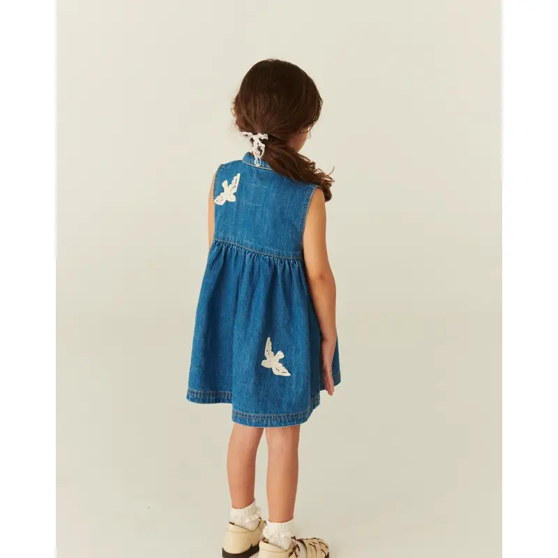 Copenhagen Colors Indigo Blue Washed Denim Kjole W. Crochet Doves 7
