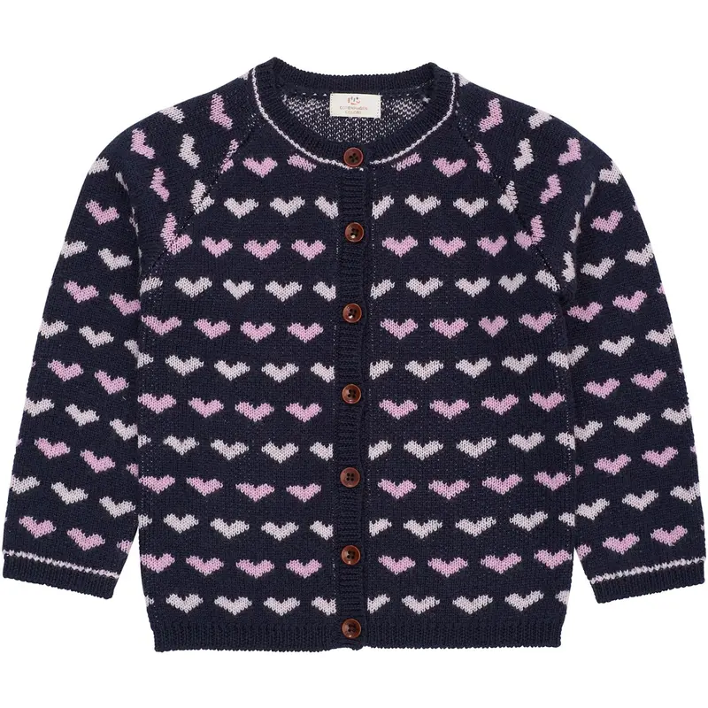 Copenhagen Colors Navy/Bubblegum Comb Merino Heart Cardigan 1