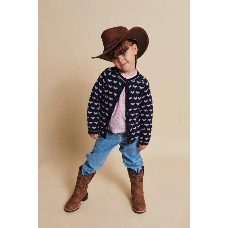 Copenhagen Colors Navy/Bubblegum Comb Merino Heart Cardigan 2