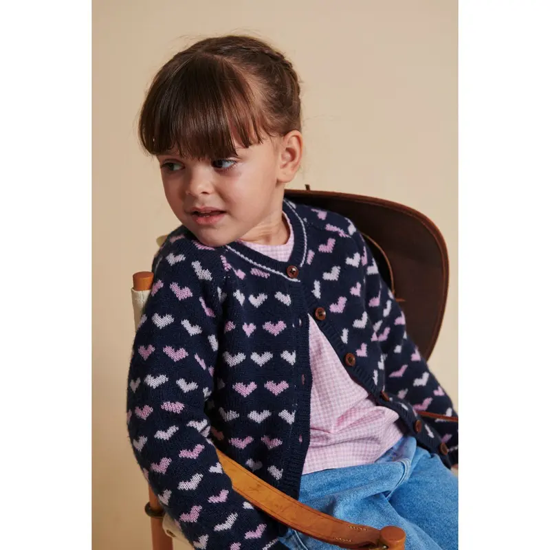 Copenhagen Colors Navy/Bubblegum Comb Merino Heart Cardigan 3