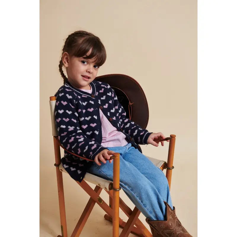 Copenhagen Colors Navy/Bubblegum Comb Merino Heart Cardigan 4