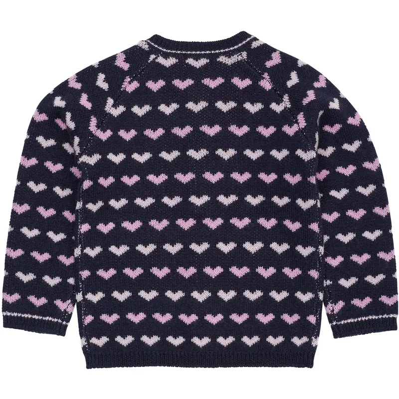 Copenhagen Colors Navy/Bubblegum Comb Merino Heart Cardigan 5
