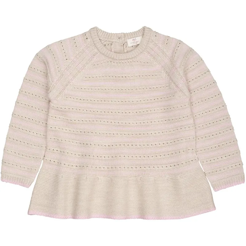 Copenhagen Colors Pale Cream Mel./Bubblegum Comb Merino Hole Pattern Bluse W. Flæse 1