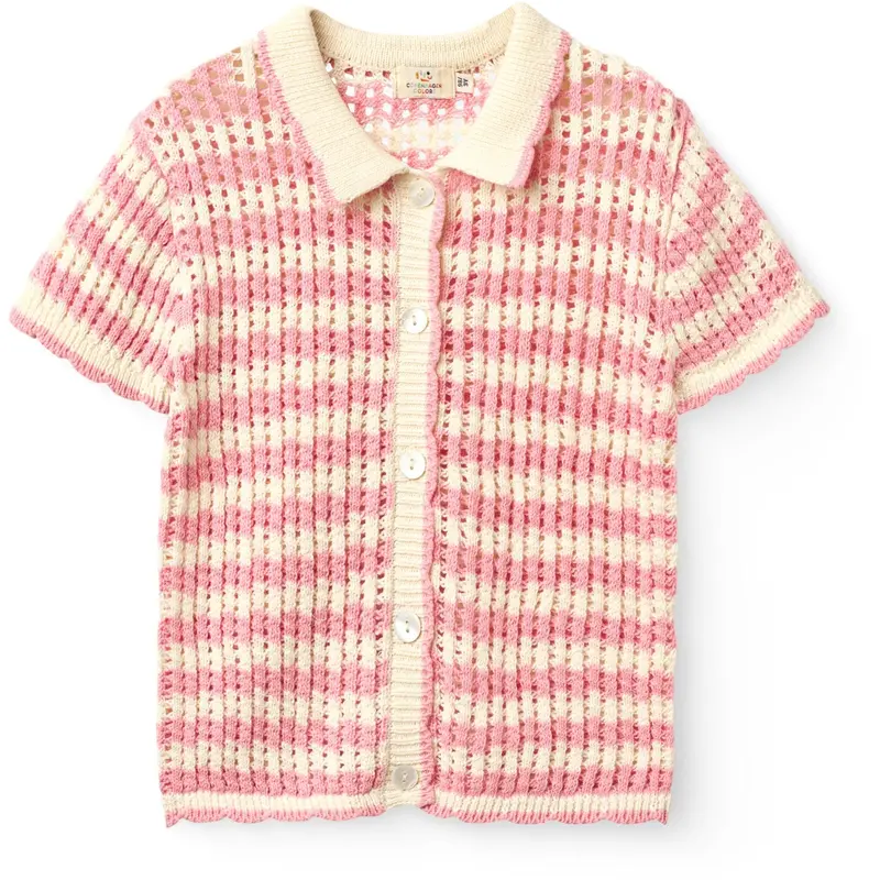 Copenhagen Colors Pink/Cream Comb. Crochet Ss Cardigan 1