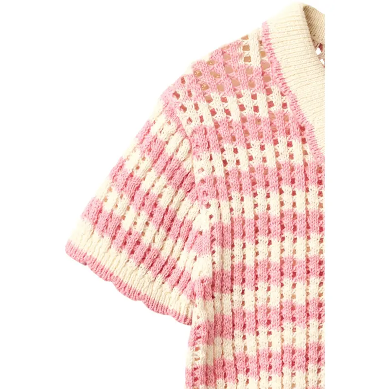 Copenhagen Colors Pink/Cream Comb. Crochet Ss Cardigan 2