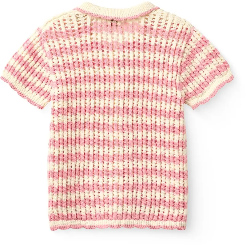 Copenhagen Colors Pink/Cream Comb. Crochet Ss Cardigan 3