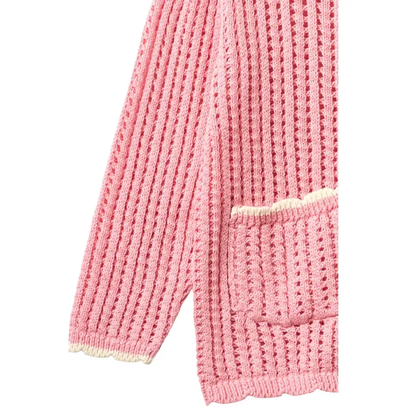 Copenhagen Colors Pink W Cream Crochet Ls Cardigan 2