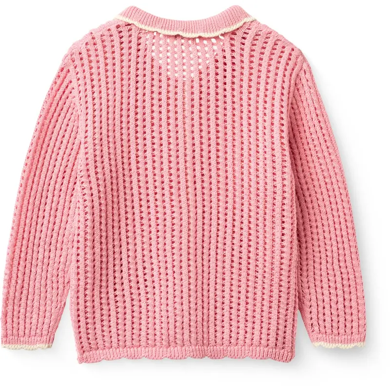 Copenhagen Colors Pink W Cream Crochet Ls Cardigan 3