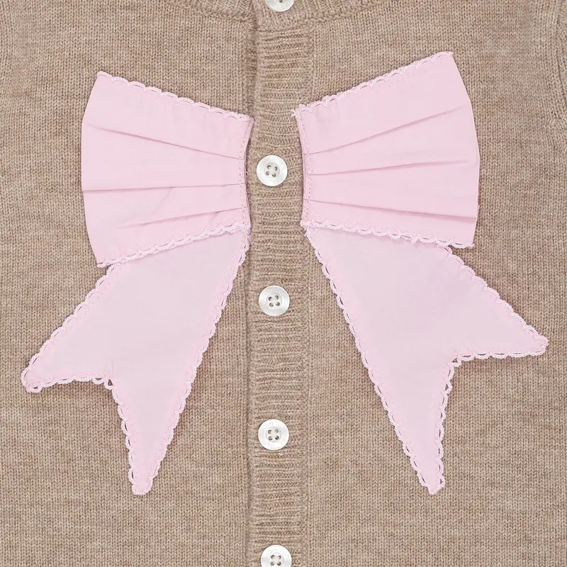 Copenhagen Colors Sand/Lavender Comb. Cashmere Cardigan W. Poplin Sløjfe 4