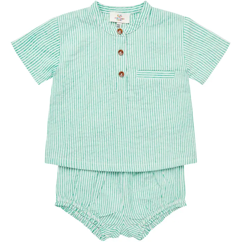 Copenhagen Colors Sharp Green W Cream Stripe Seersucker Baby Sæt 1