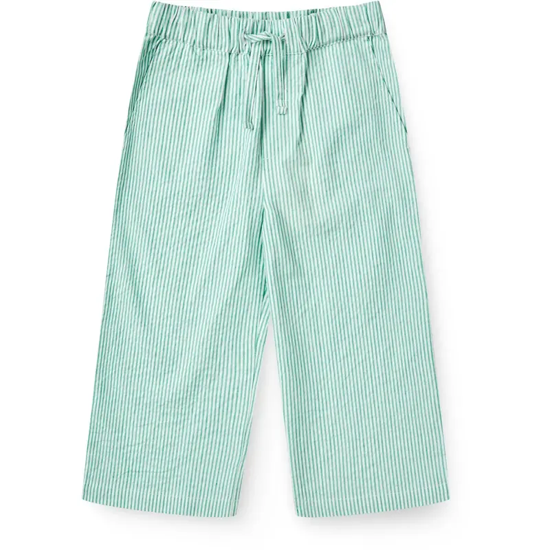 Copenhagen Colors Sharp Green W Cream Stripe Seersucker Pajama Bukser 1