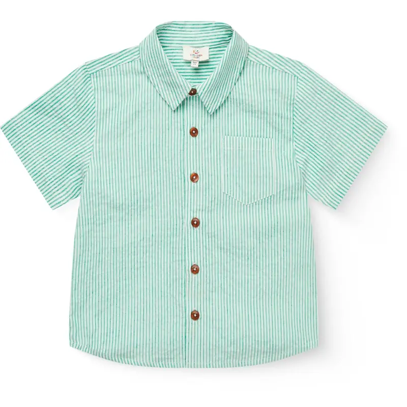 Copenhagen Colors Sharp Green W Cream Stripe Seersucker Ss Skjorte 1
