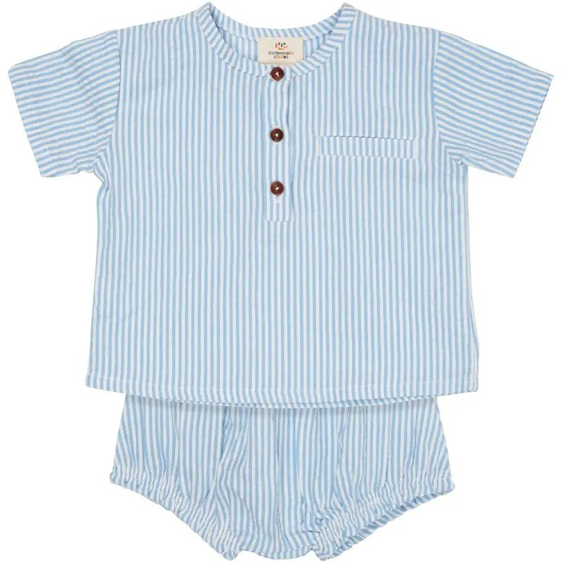 Copenhagen Colors Sky Blue W Cream Stripe Seersucker Baby Sæt 1