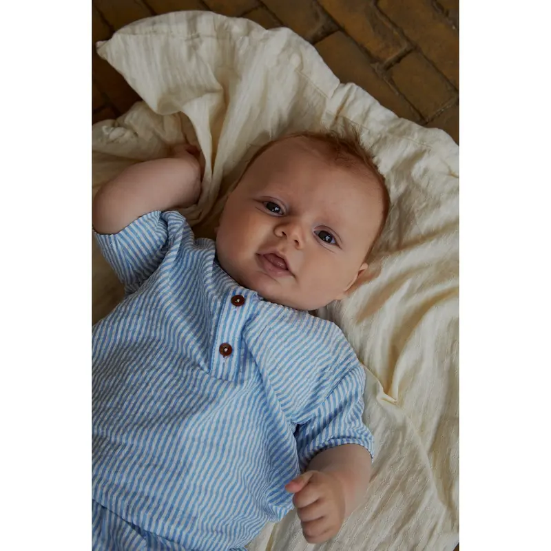 Copenhagen Colors Sky Blue W Cream Stripe Seersucker Baby Sæt 2