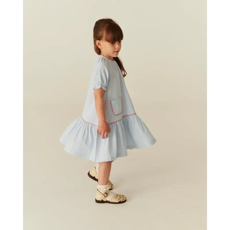 Copenhagen Colors Sky Blue W Cream Stripe Seersucker Kjole W. Pockets 3