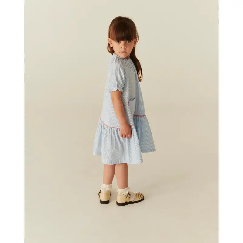 Copenhagen Colors Sky Blue W Cream Stripe Seersucker Kjole W. Pockets 4