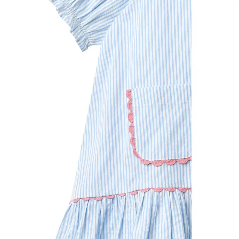 Copenhagen Colors Sky Blue W Cream Stripe Seersucker Kjole W. Pockets 6