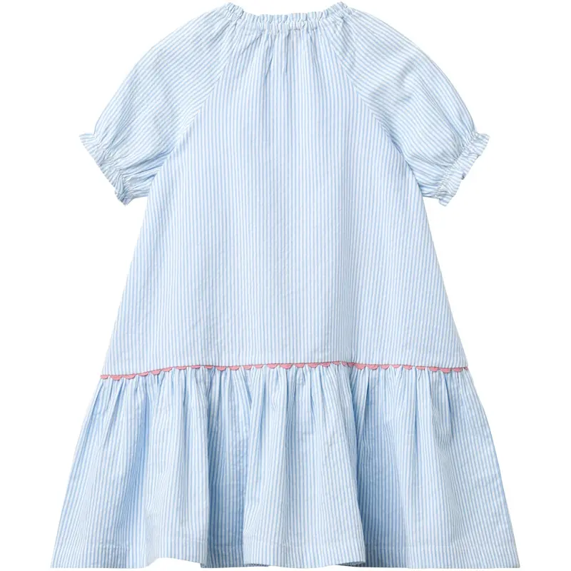 Copenhagen Colors Sky Blue W Cream Stripe Seersucker Kjole W. Pockets 7