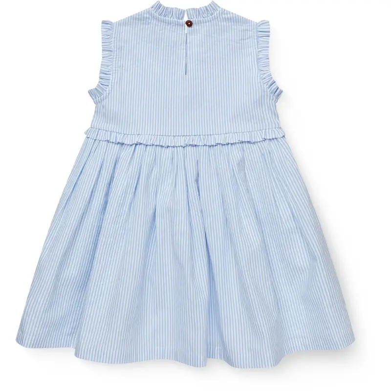 Copenhagen Colors Sky Blue W Cream Stripe Seersucker Kjole W. Ruffles Og Emb. 8