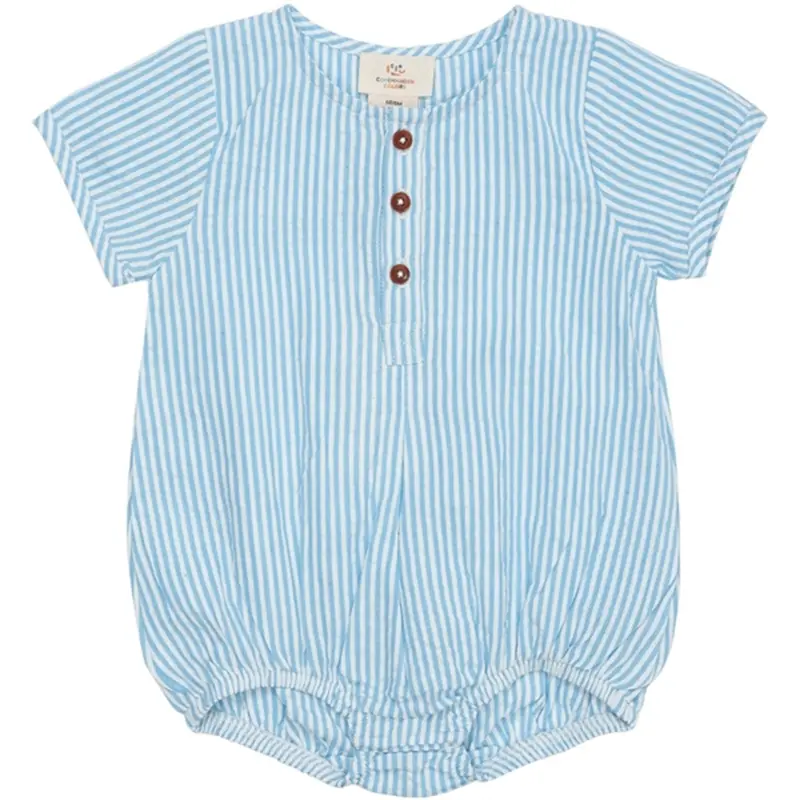 Copenhagen Colors Sky Blue W Cream Stripe Seersucker Romper M. Ærmer 1