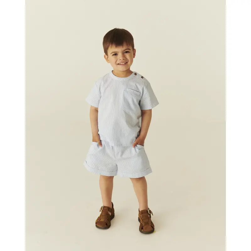 Copenhagen Colors Sky Blue W Cream Stripe Seersucker Shorts Sporty 4