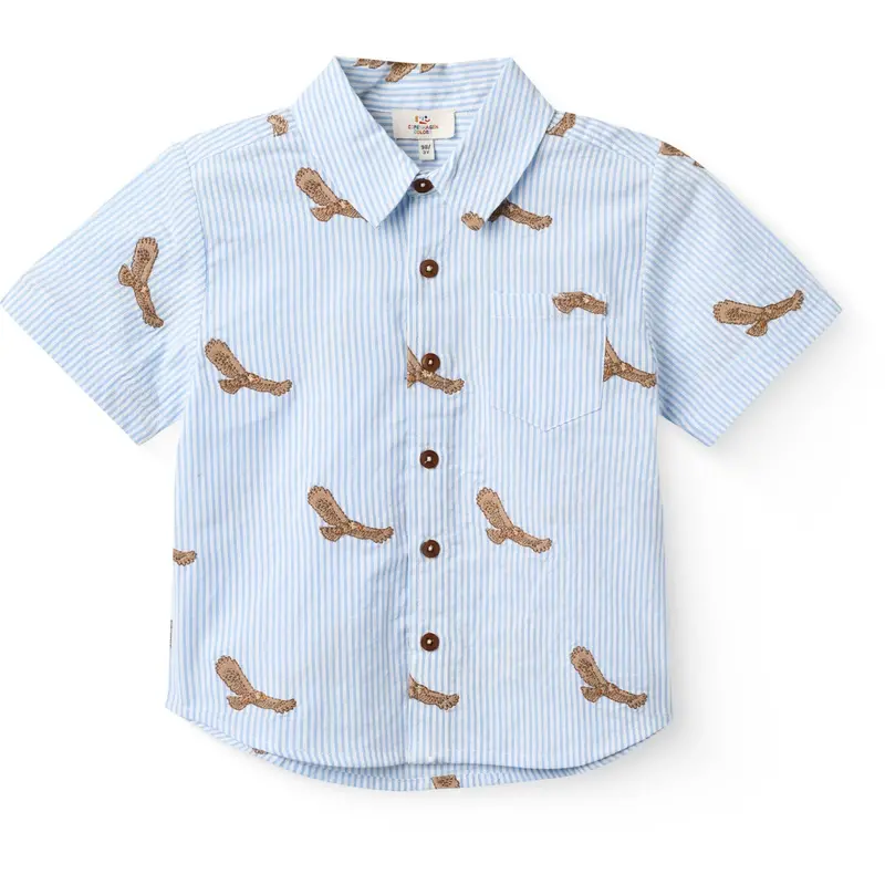 Copenhagen Colors Sky Blue W Cream Stripe Seersucker Skjorte W. Emb 1