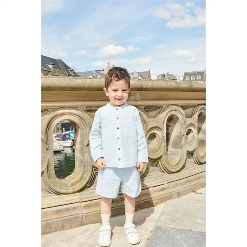 Copenhagen Colors Sky Blue W Cream Stripe Seersucker Sporty Shorts 4