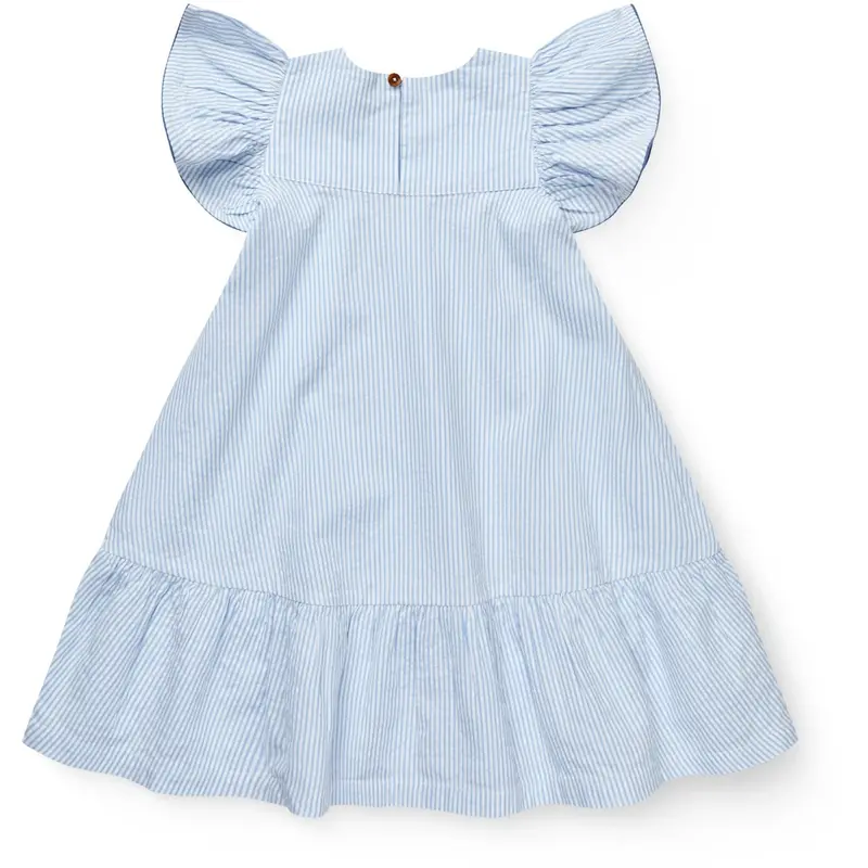 Copenhagen Colors Sky Blue W Cream Stripe W Ocean Blue Seersucker Kjole W. Flæse Ærmer 7