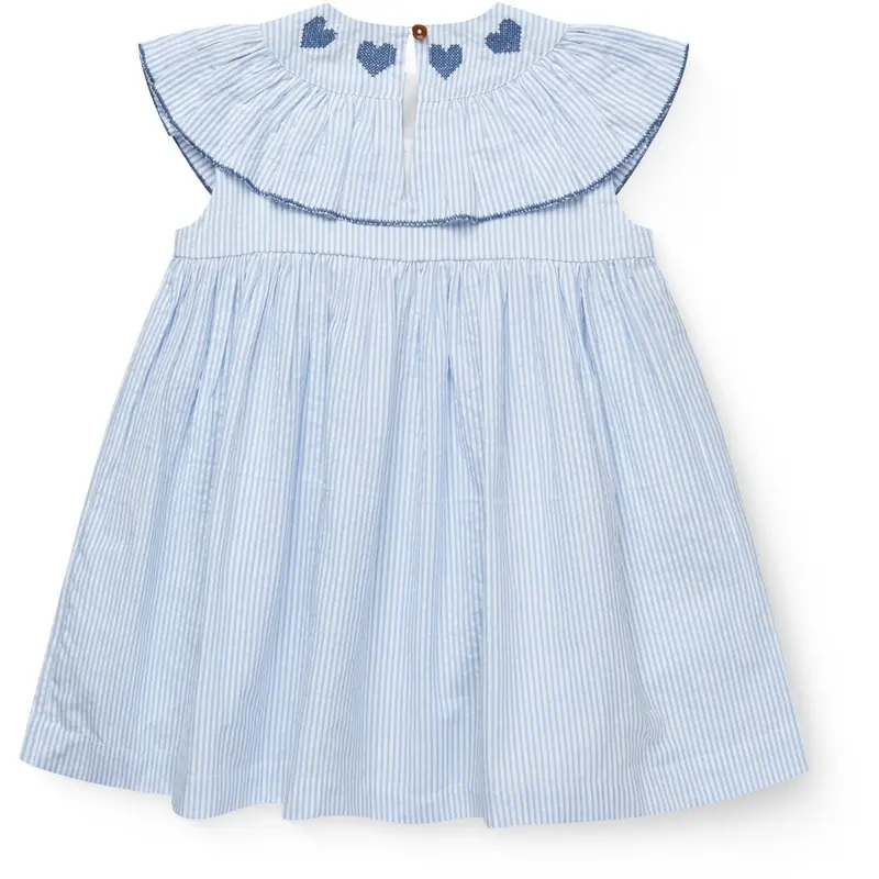 Copenhagen Colors Sky Blue W Cream Stripe W Ocean Blue Seersucker Kjole W. Heart 8