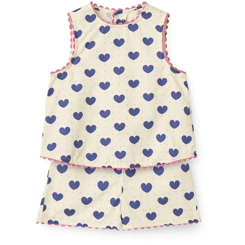 Copenhagen Colors X Luksusbaby Heart Aop Ocean Heart And Dots Bluse M/Shorts Sæt 1